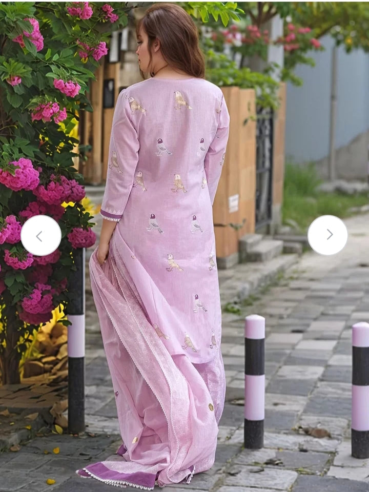 Jaipur Kurta Lavender Bird Motif Cotton Kurti Set