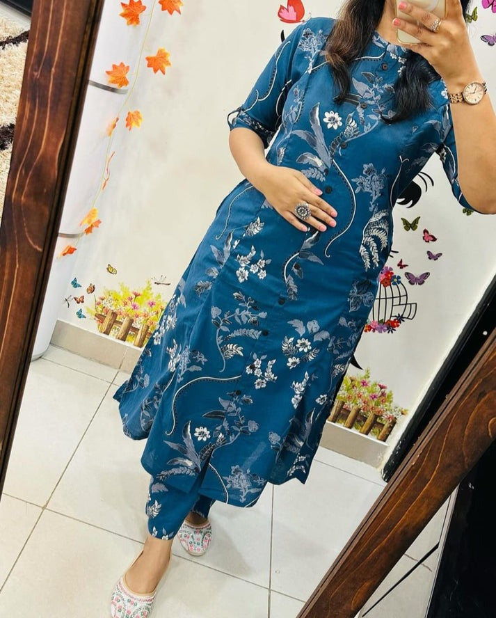 Jaipur Premium Elegant Blue Floral Printed Kurti