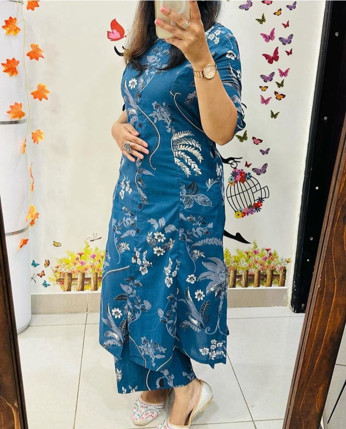 Jaipur Premium Elegant Blue Floral Printed Kurti