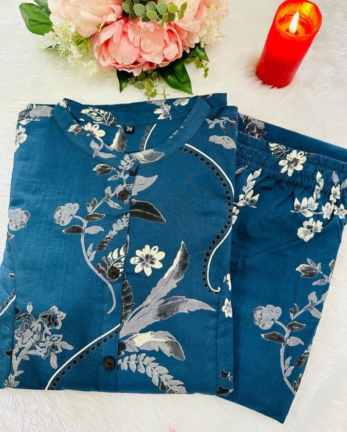 Jaipur Premium Elegant Blue Floral Printed Kurti