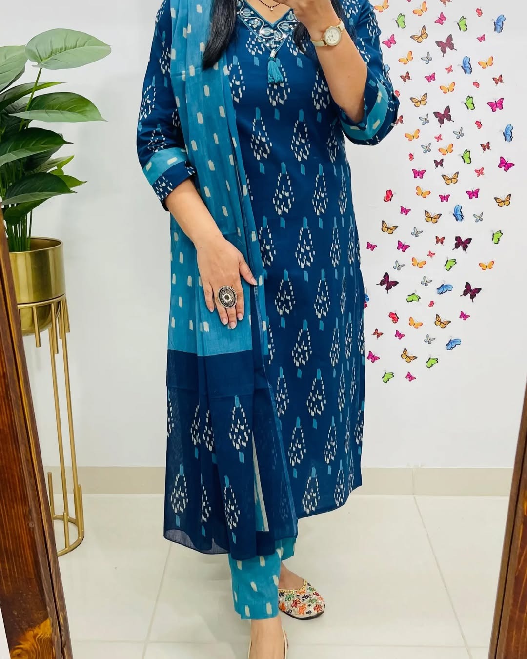 Jaipur Premium Elegant Indigo Ikat Kurti Set