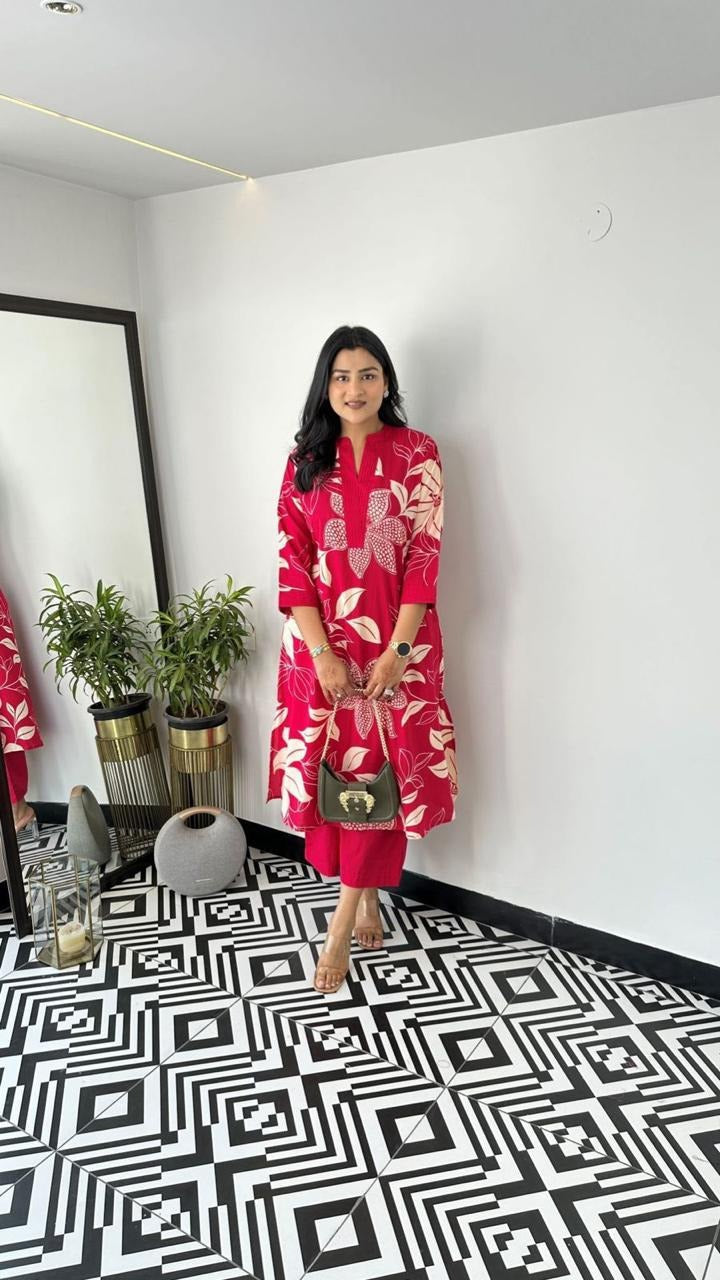 Jaipur Bold Floral Fuchsia Kurti Set