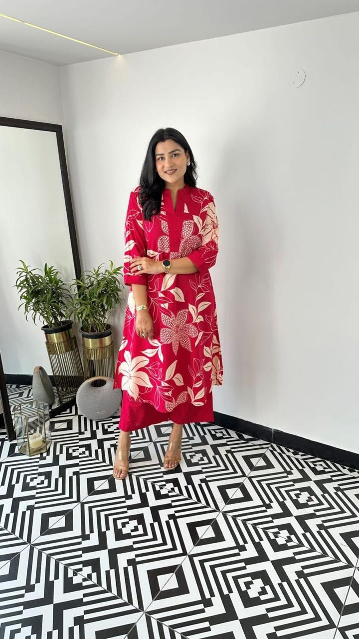 Jaipur Bold Floral Fuchsia Kurti Set