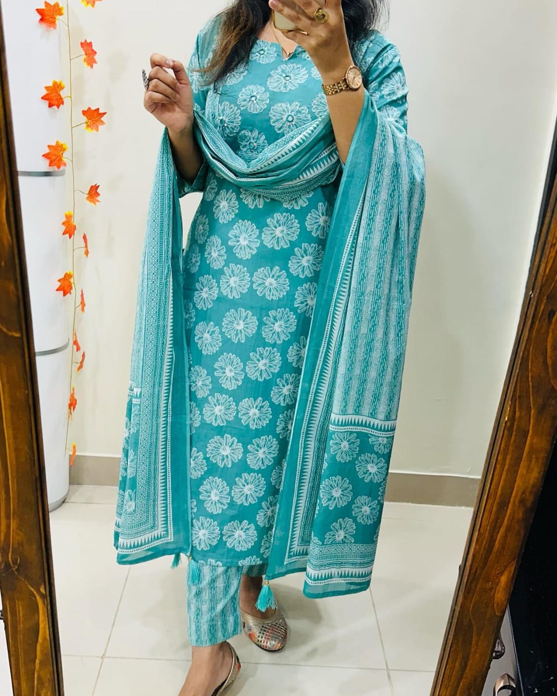 Jaipur Aqua Blue Handblock Floral Kurti Set