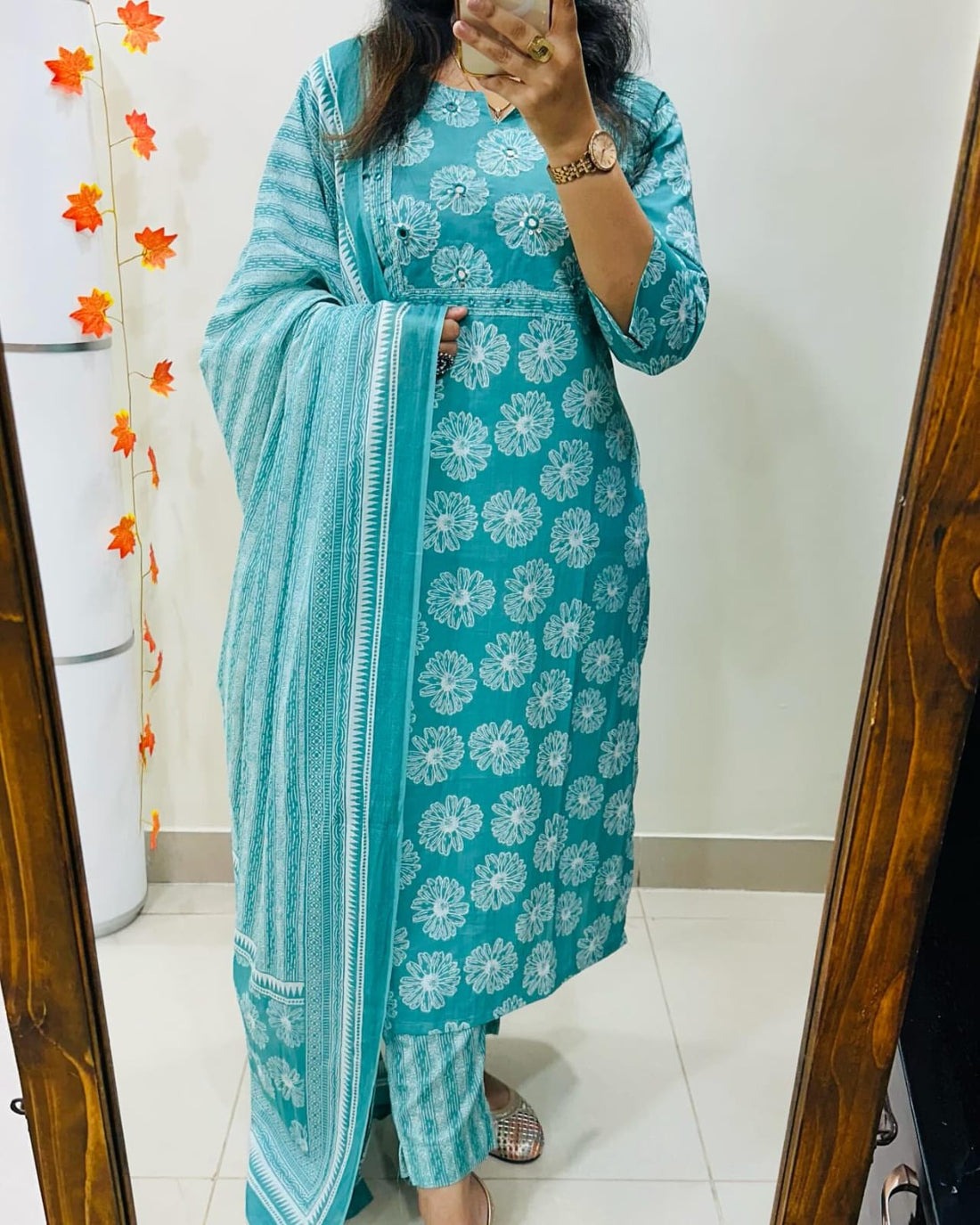 Jaipur Aqua Blue Handblock Floral Kurti Set