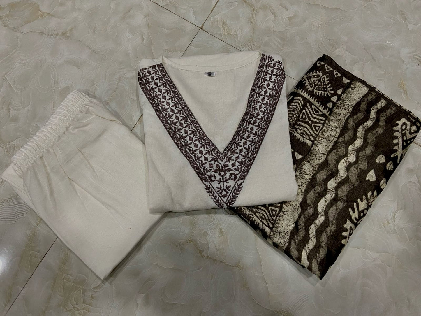 JAIPUR Beige Printed Khadi Cotton Kurta Set