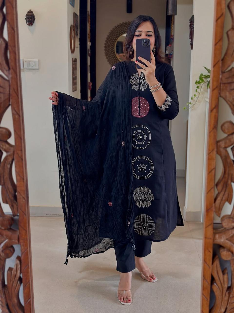 Stylish NAVY BLUE Embroidered Kurta Set