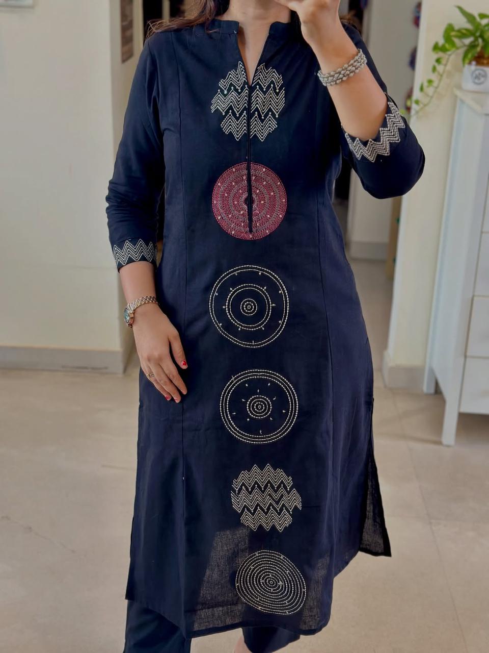 Stylish NAVY BLUE Embroidered Kurta Set