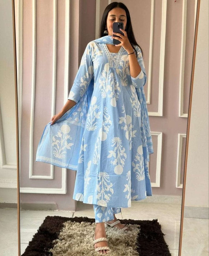 Jaipur Premium Pure Cotton Kurti With Pant & Dupatta Set
