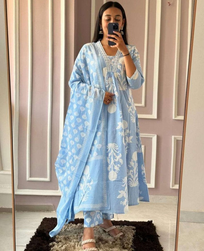 Jaipur Premium Pure Cotton Kurti With Pant & Dupatta Set