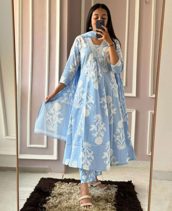 Jaipur Premium Pure Cotton Kurti With Pant & Dupatta Set