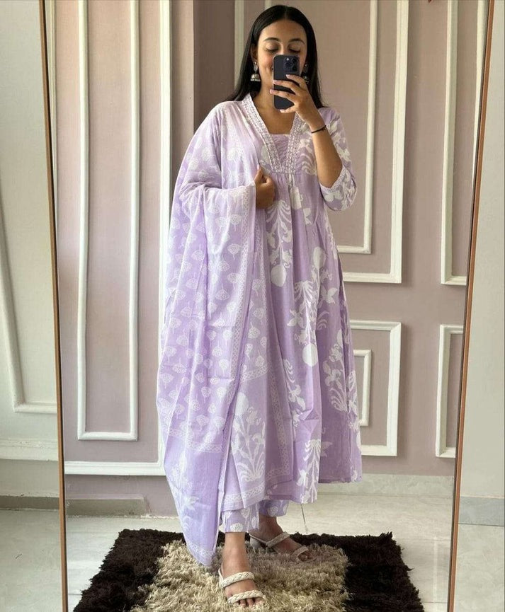 Jaipur Premium Elegant Lavender Cotton Kurta Set For Women