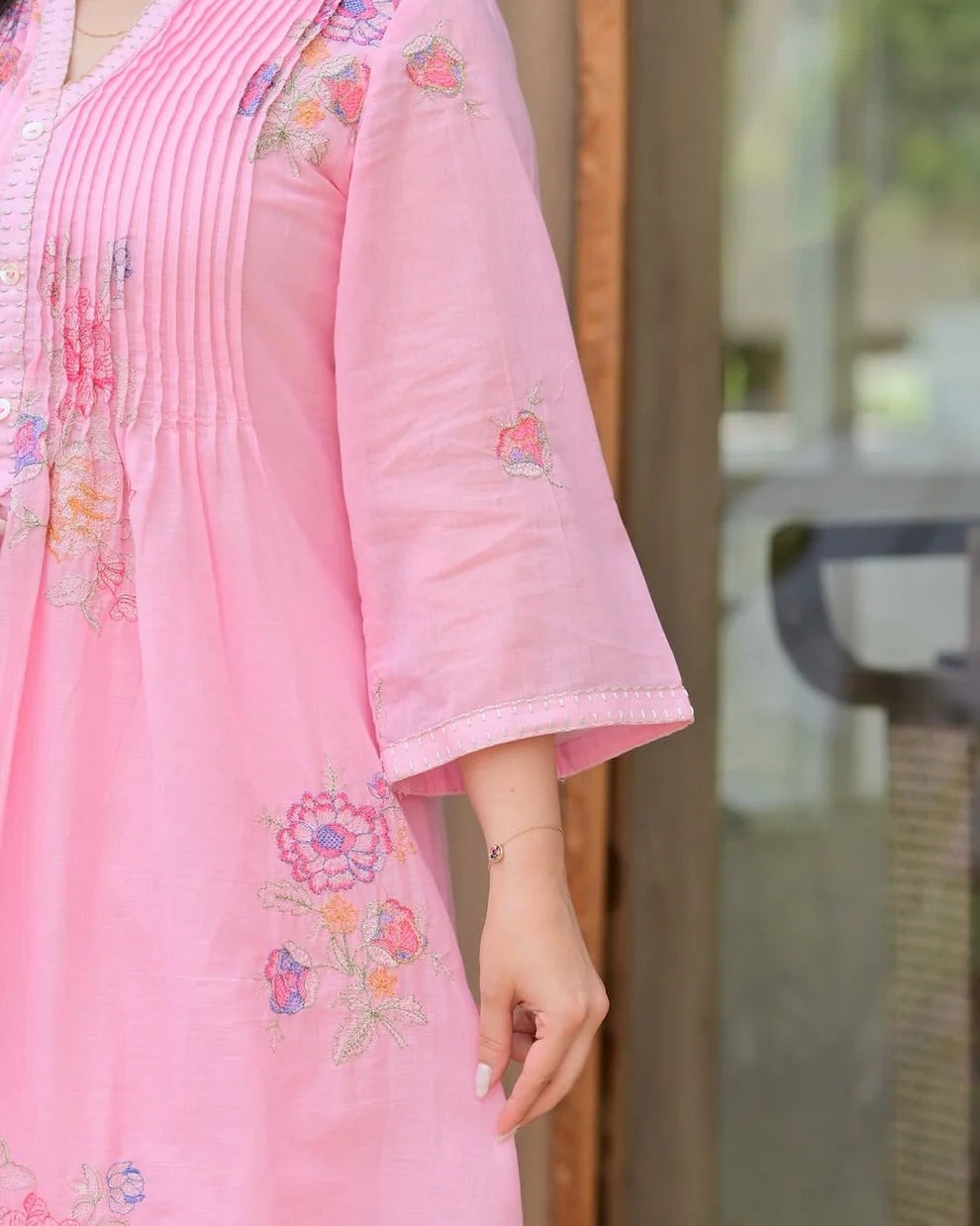 Jaipur Premium Blush Pink Floral Embroidered A-Line Kurta