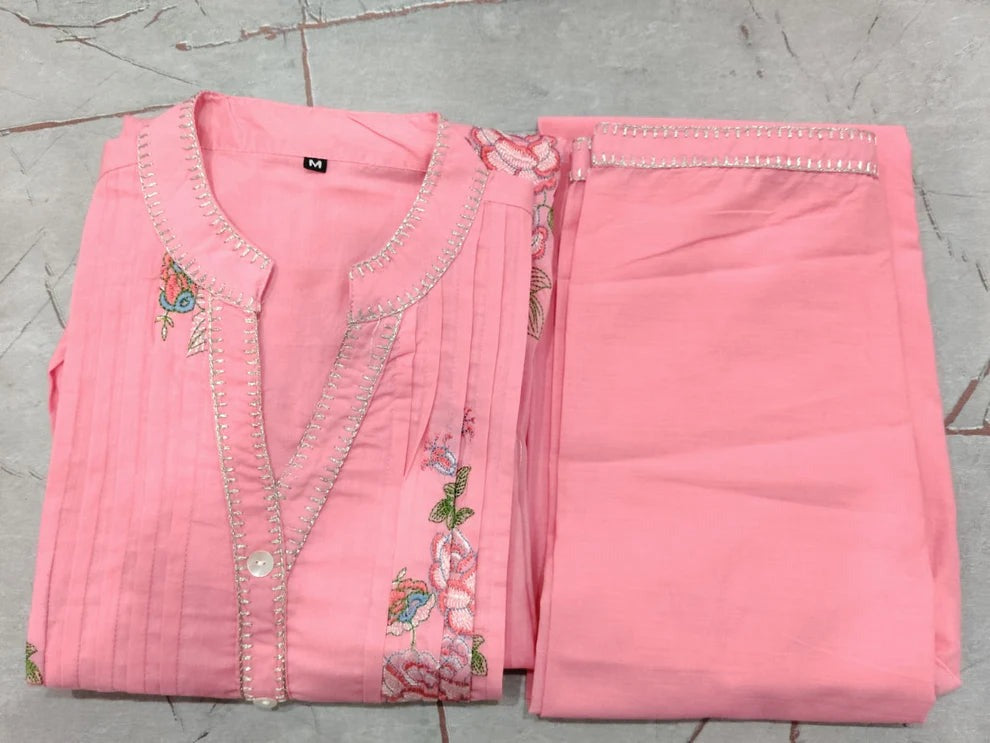 Jaipur Premium Blush Pink Floral Embroidered A-Line Kurta