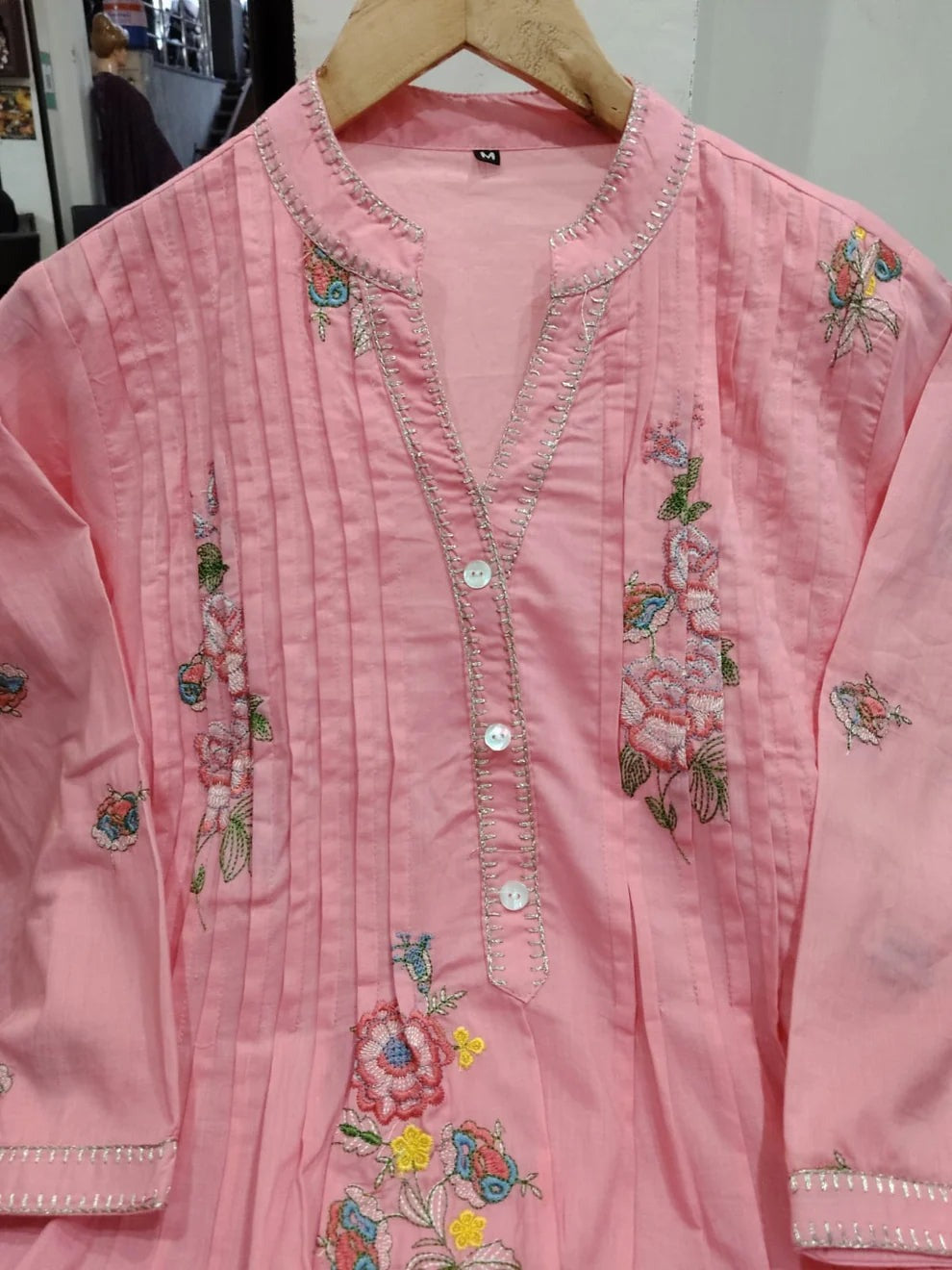 Jaipur Premium Blush Pink Floral Embroidered A-Line Kurta