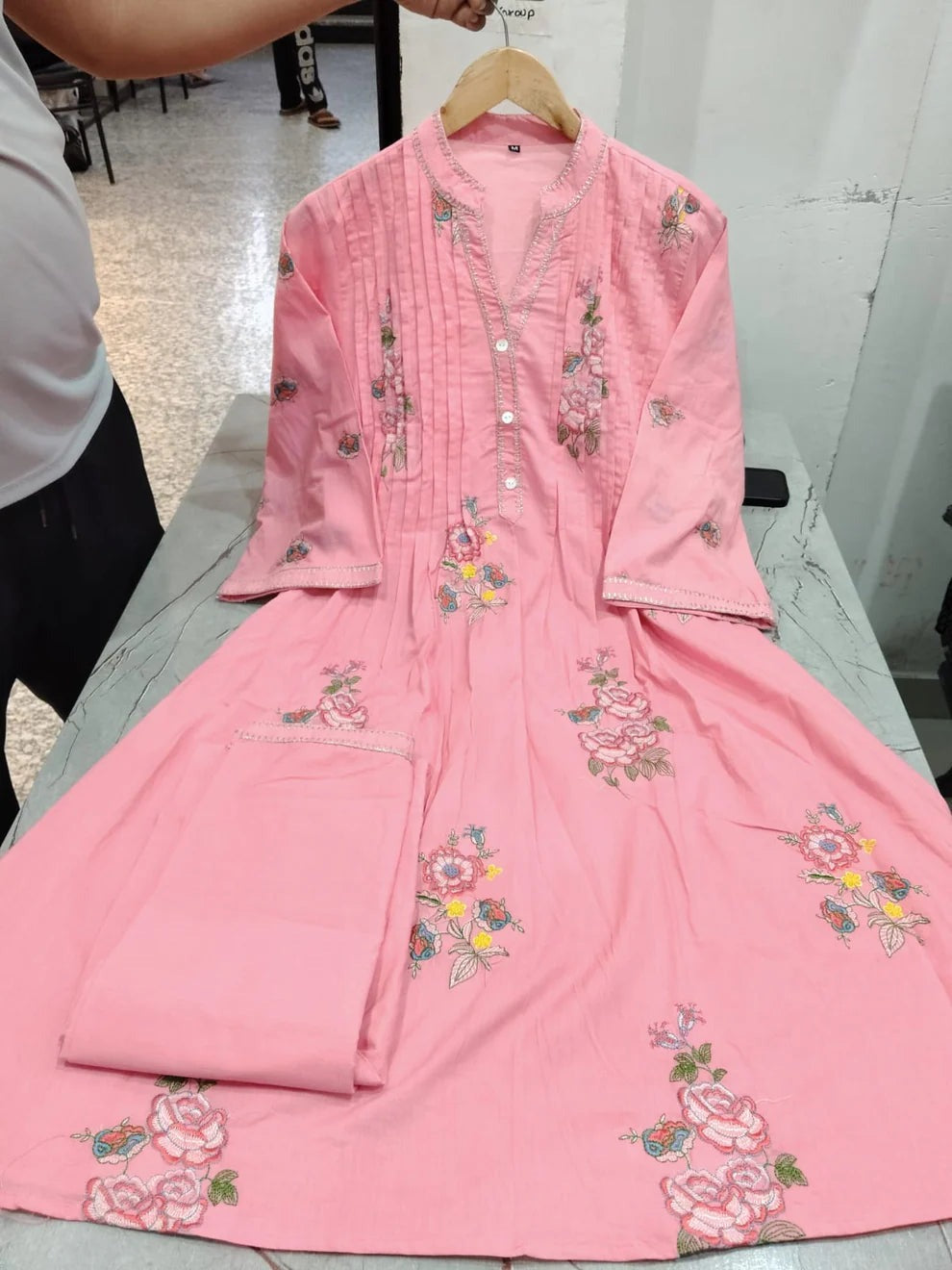 Jaipur Premium Blush Pink Floral Embroidered A-Line Kurta