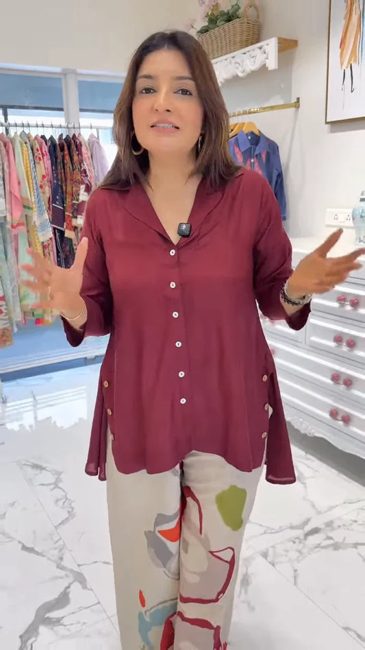 Maroon Top with Printed Stylish Pants