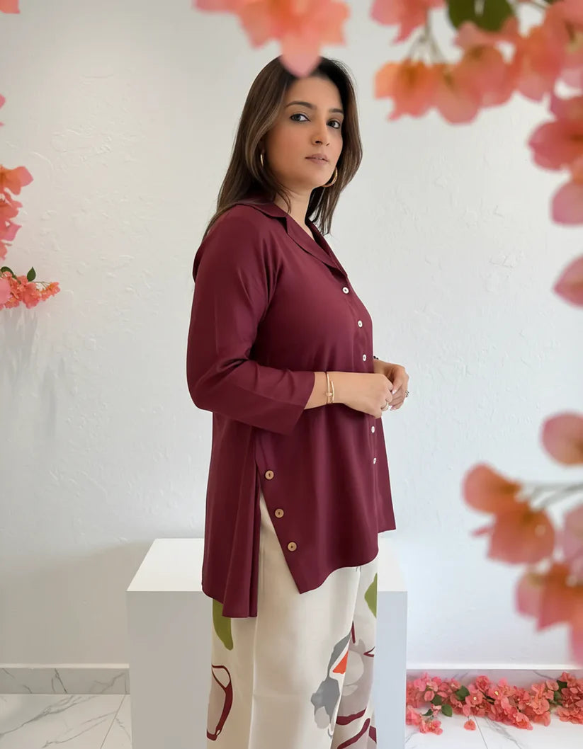 Maroon Top with Printed Stylish Pants