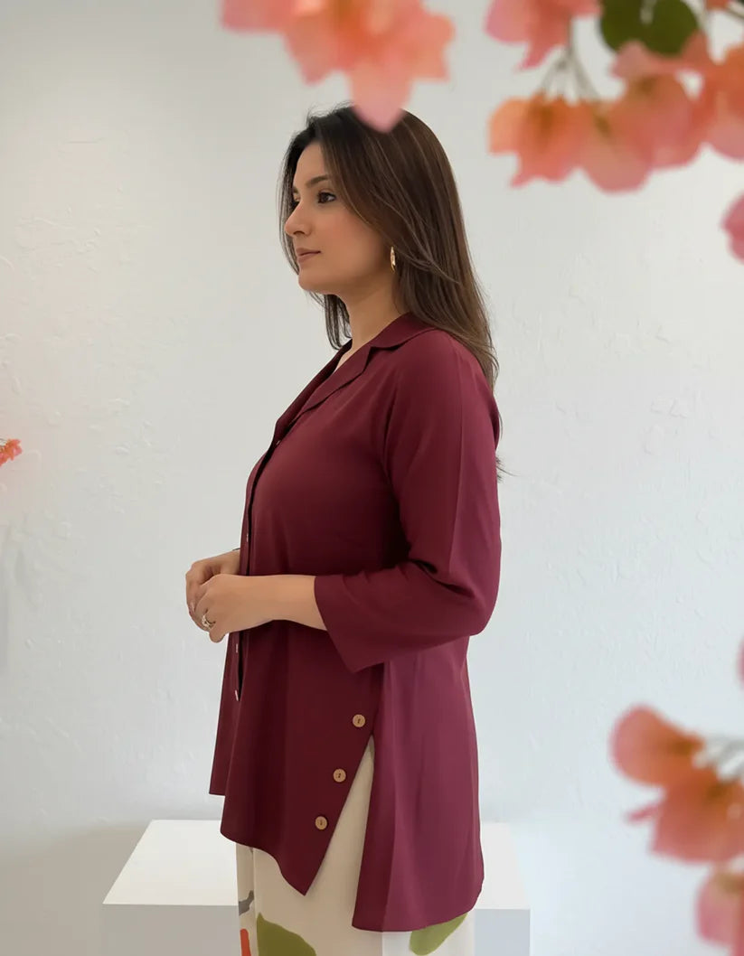 Maroon Top with Printed Stylish Pants