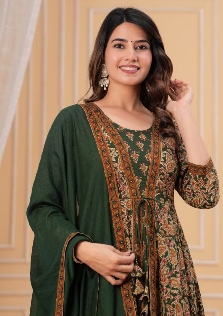 Premium Bottle Green Anarkali Suit Set with Dupatta