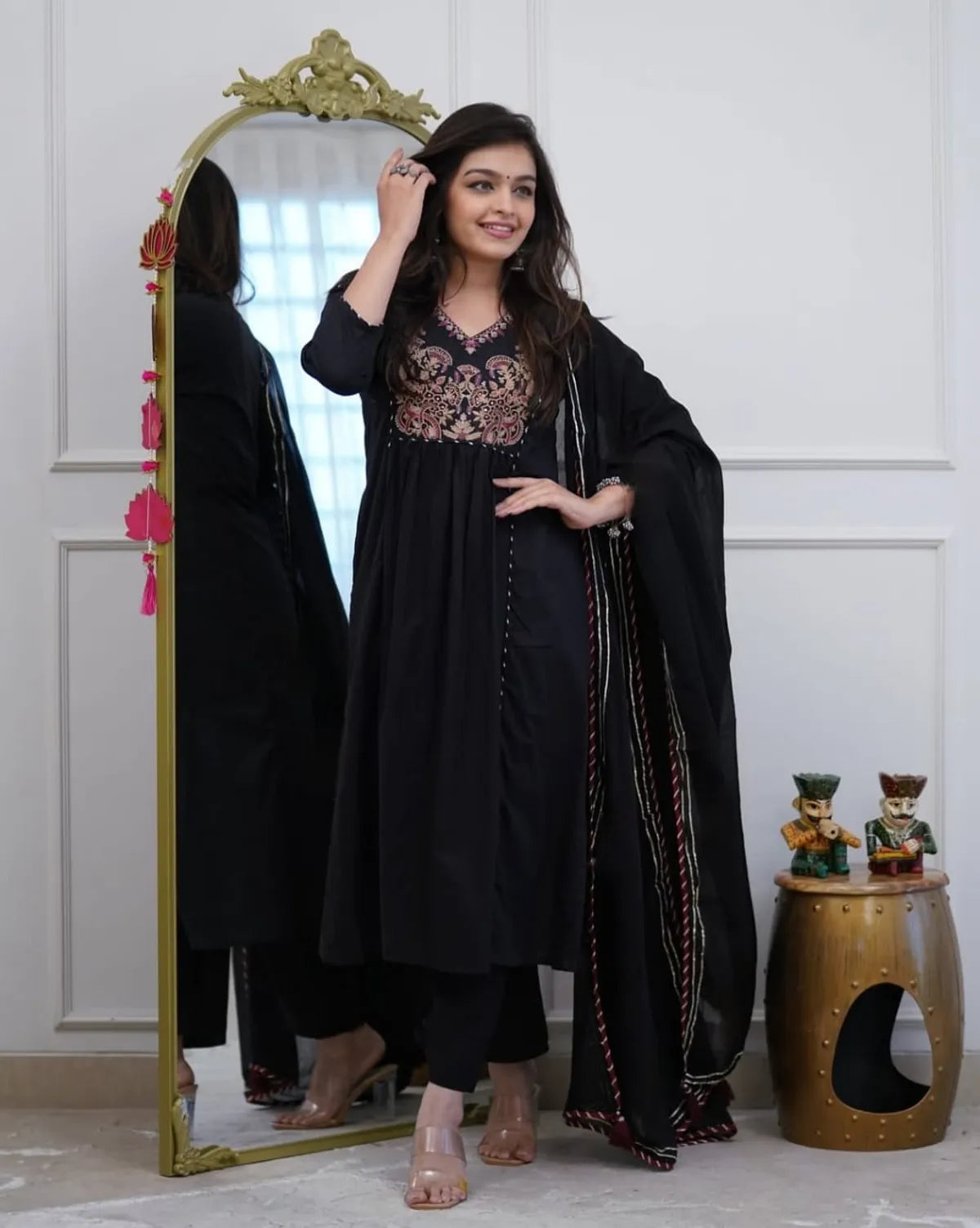 Black Embroidered Kurta Set with Dupatta