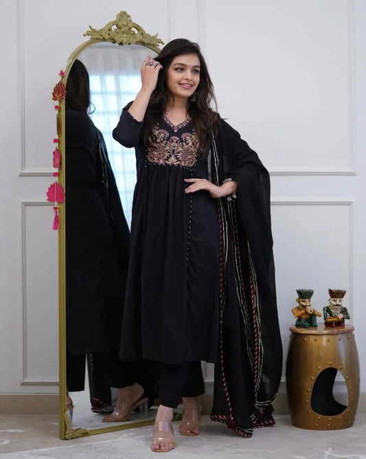 Black Embroidered Kurta Set with Dupatta