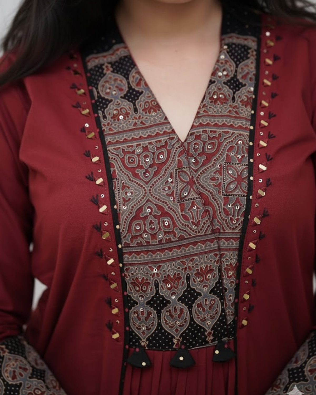 Maroon Printed Kurta Set with Contrast Dupatta