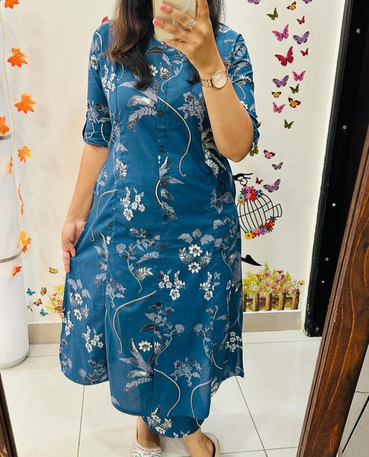 Jaipur Premium Elegant Blue Floral Printed Kurti