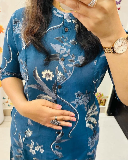 Jaipur Premium Elegant Blue Floral Printed Kurti
