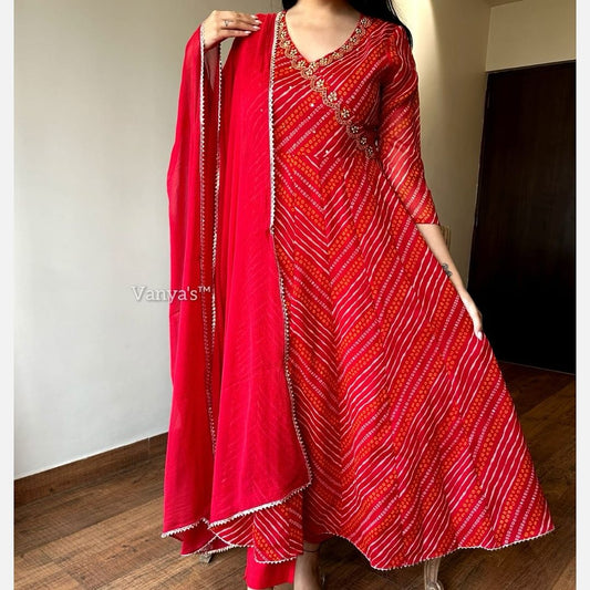 Jaipur Premium  Anarkali Kurta Set With Angrakha For Women (Red)