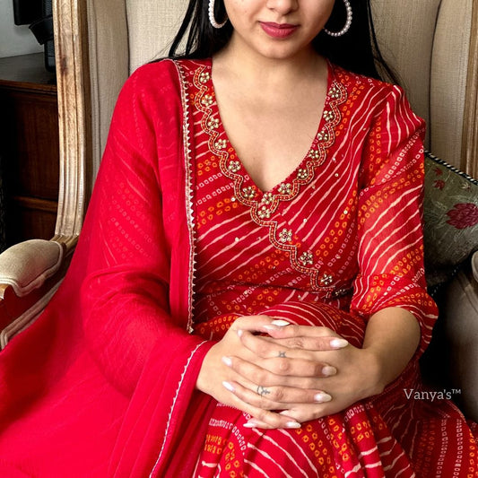 Jaipur Premium  Anarkali Kurta Set With Angrakha For Women (Red)