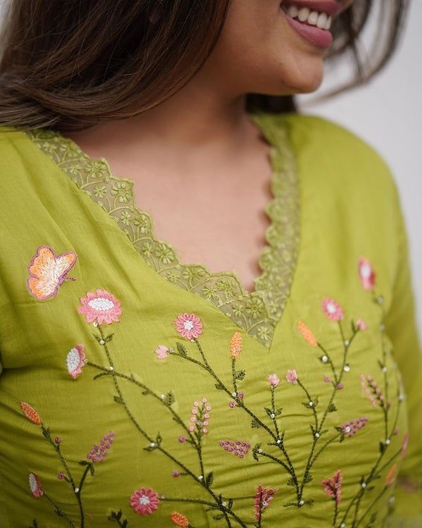 Jaipur Premium Beautiful Embroidery And Sequence Work Set For Women (Green)