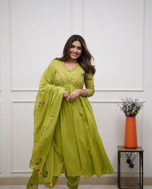 Jaipur Premium Beautiful Embroidery And Sequence Work Set For Women (Green)