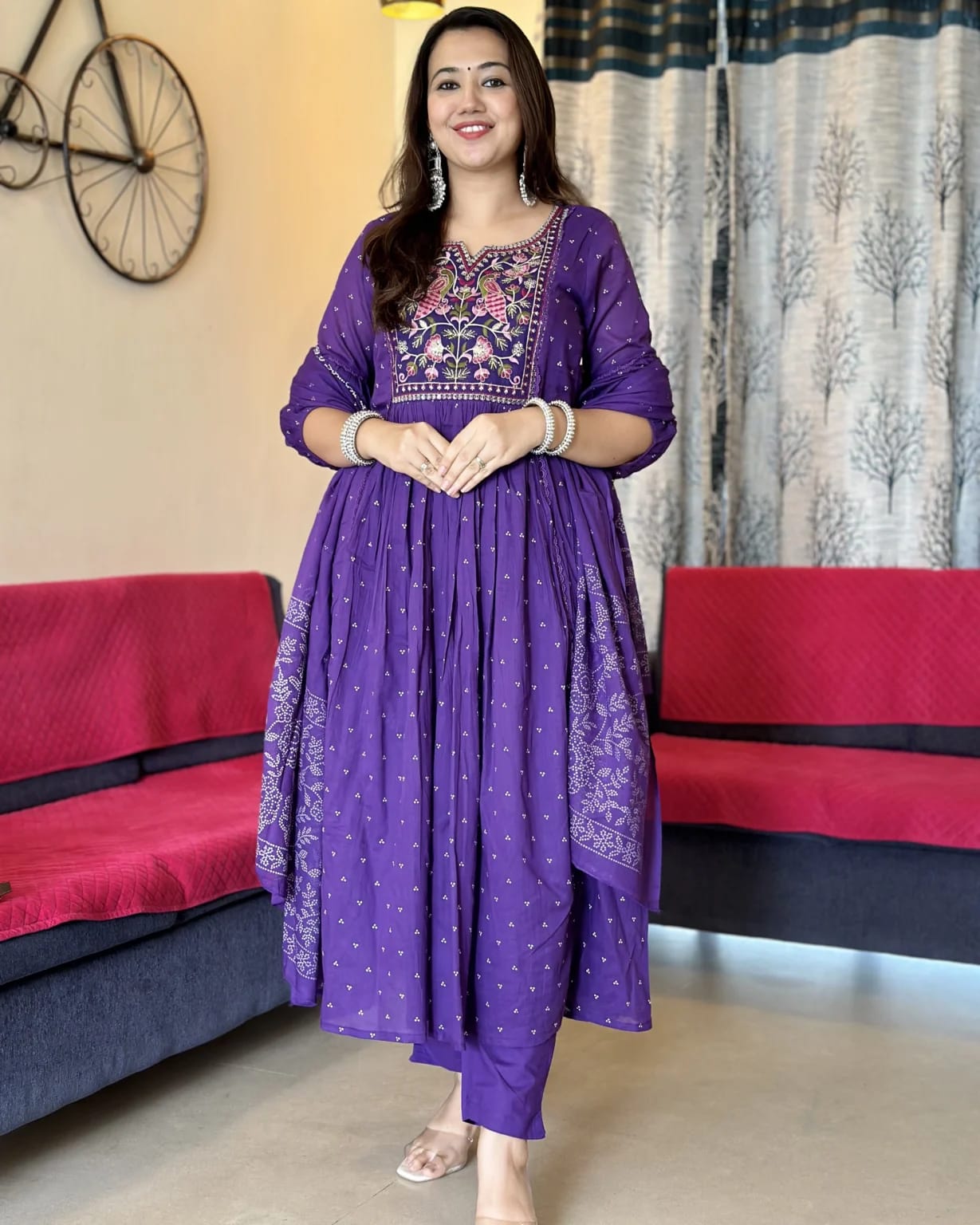 Jaipur Premium Purple Anarkali Kurta Set With Cotton Pant And Malmal Dupatta