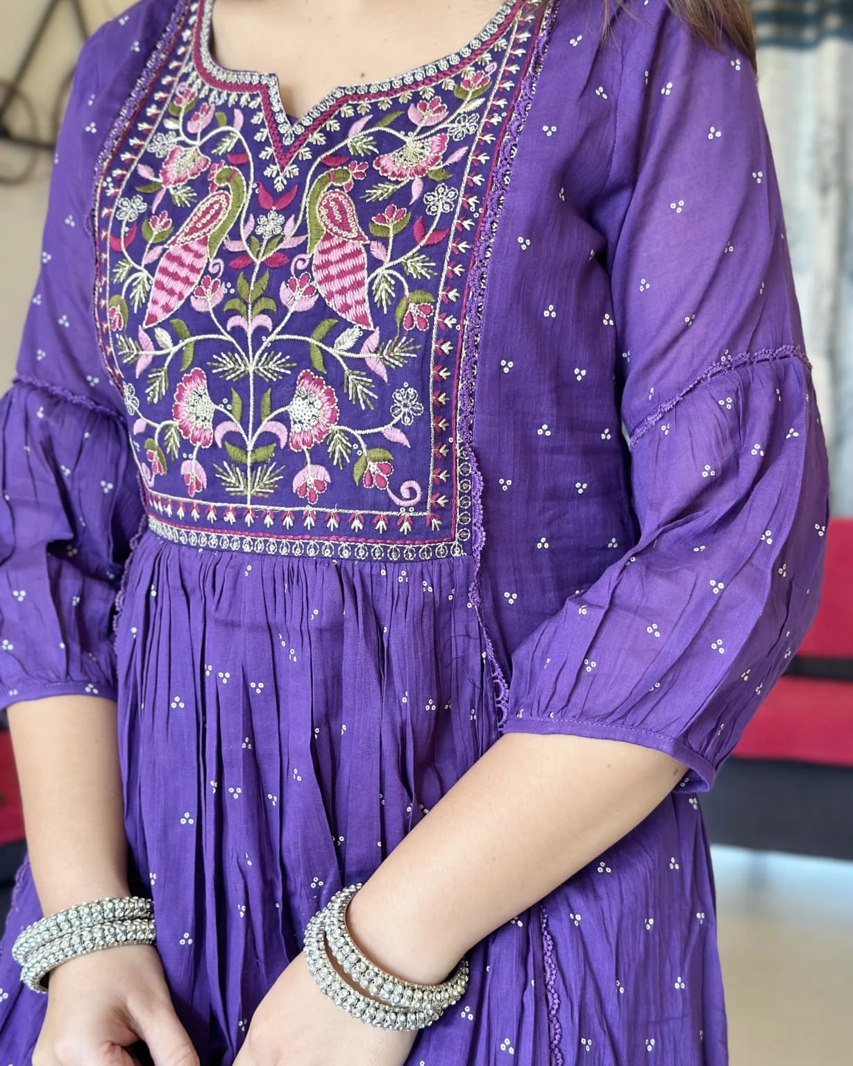 Jaipur Premium Purple Anarkali Kurta Set With Cotton Pant And Malmal Dupatta