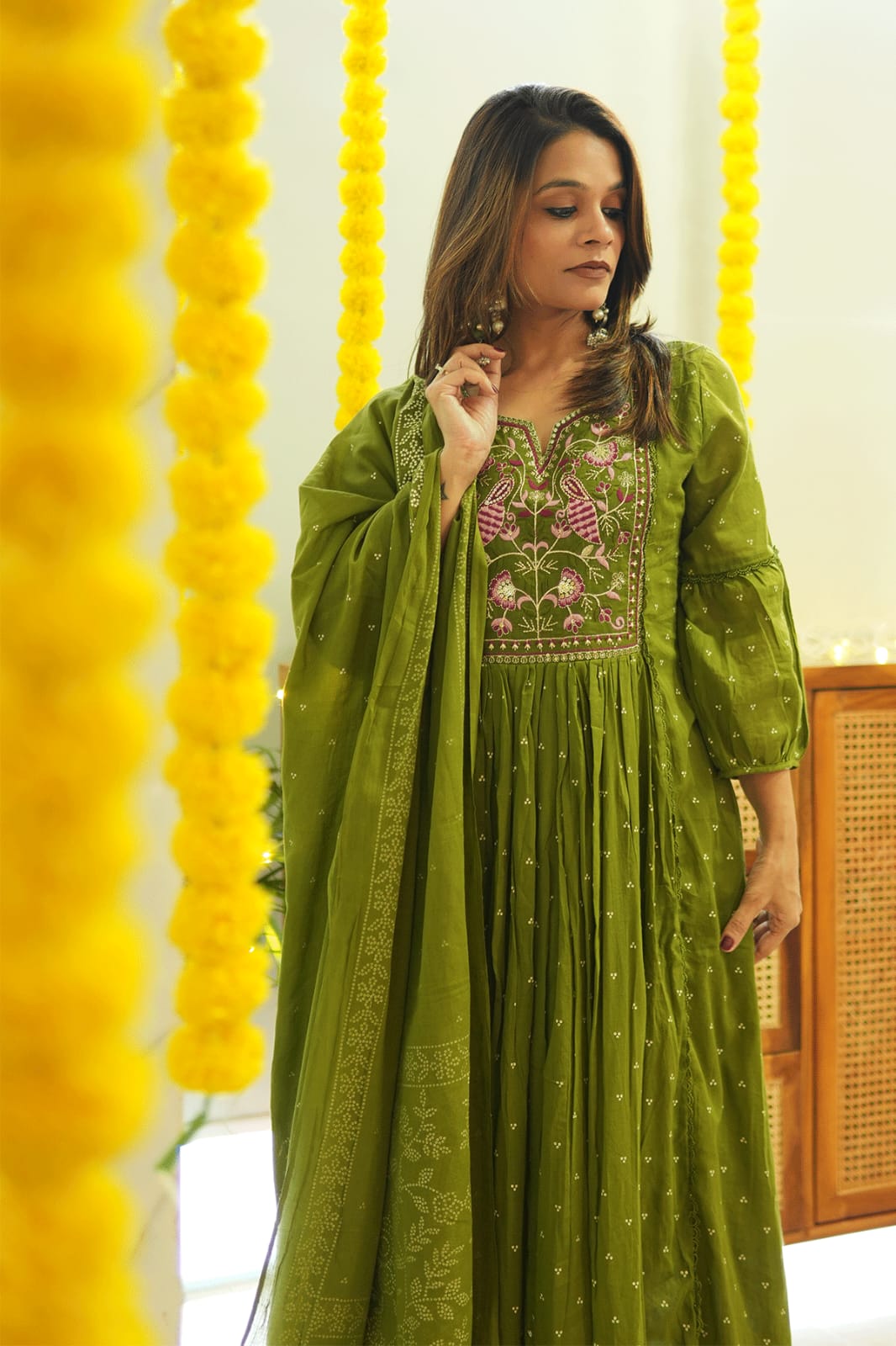 Jaipur Premium  Kurta Set With New Style For Women(Green)