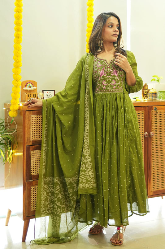 Jaipur Premium  Kurta Set With New Style For Women(Green)