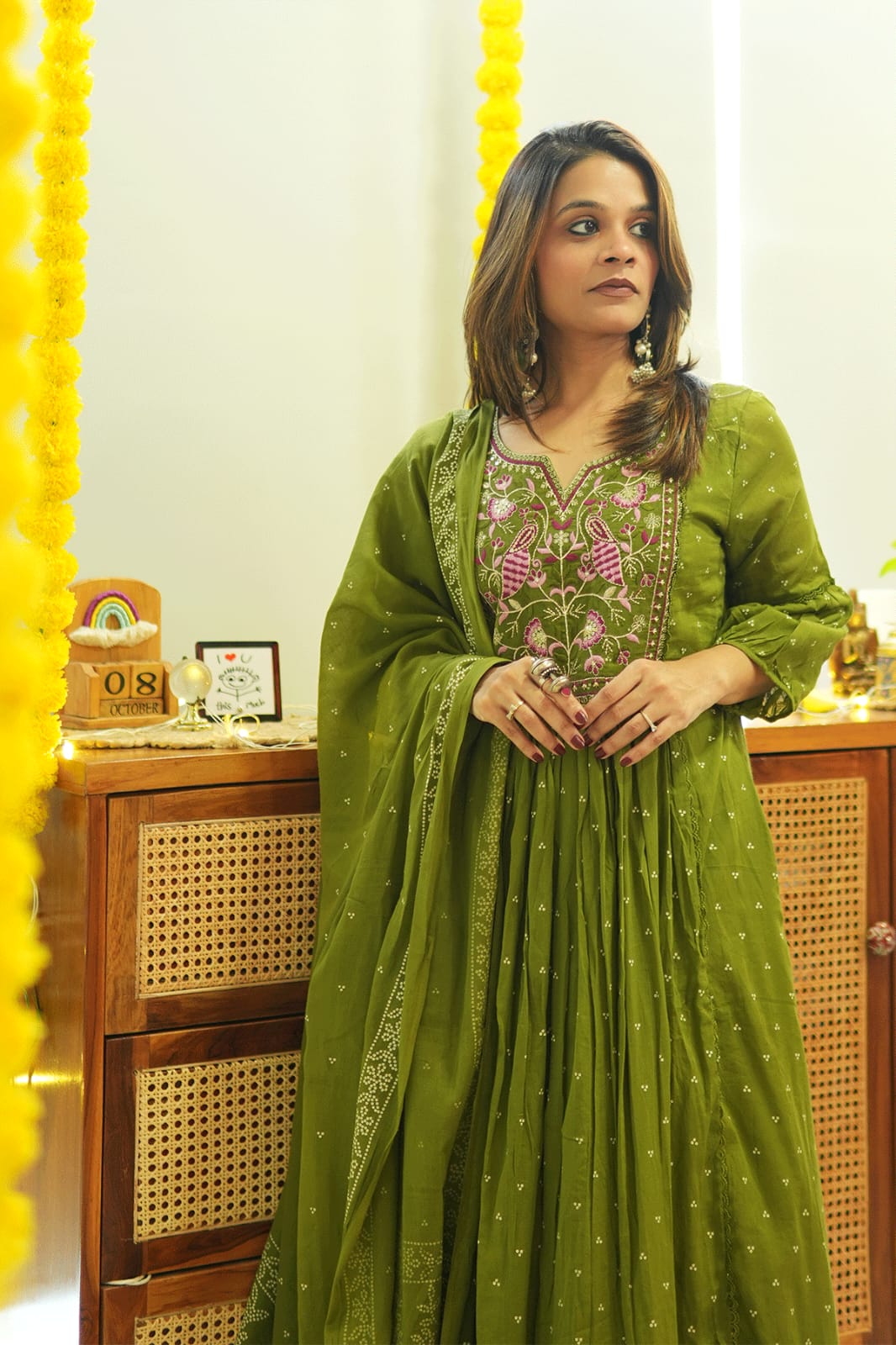Jaipur Premium  Kurta Set With New Style For Women(Green)