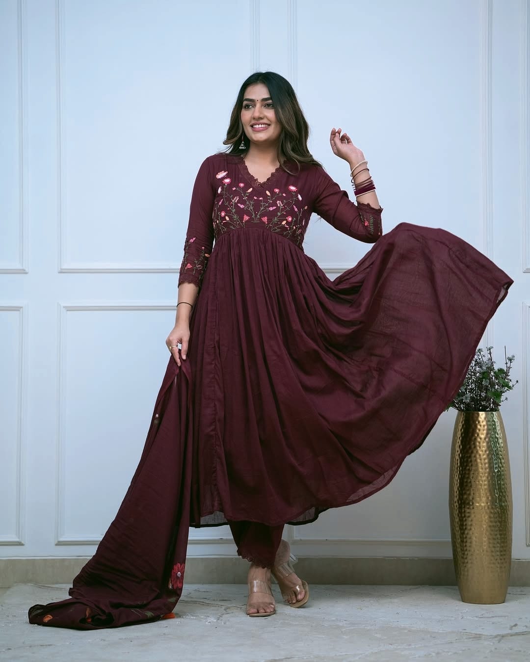 Beautiful Embroidery And Sequence Work Set For Women (Maroon)