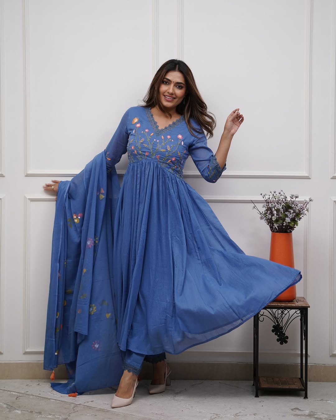 Jaipur Premium Beautiful Embroidery And Sequence Work Set For Women (Blue)