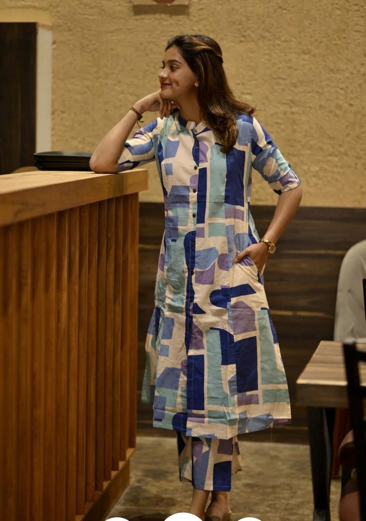 Jaipur Premium Chic Geometric Print Kurta Set