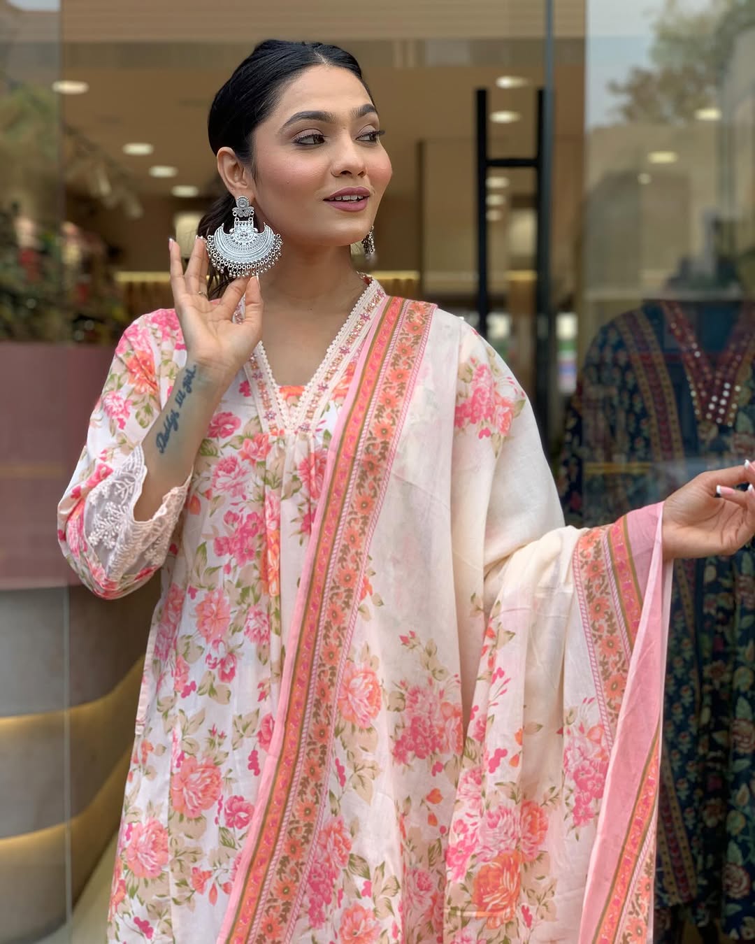 Jaipur Premium Floral Print Pure Cotton Ethnic Kurta Set With Attached Dupatta