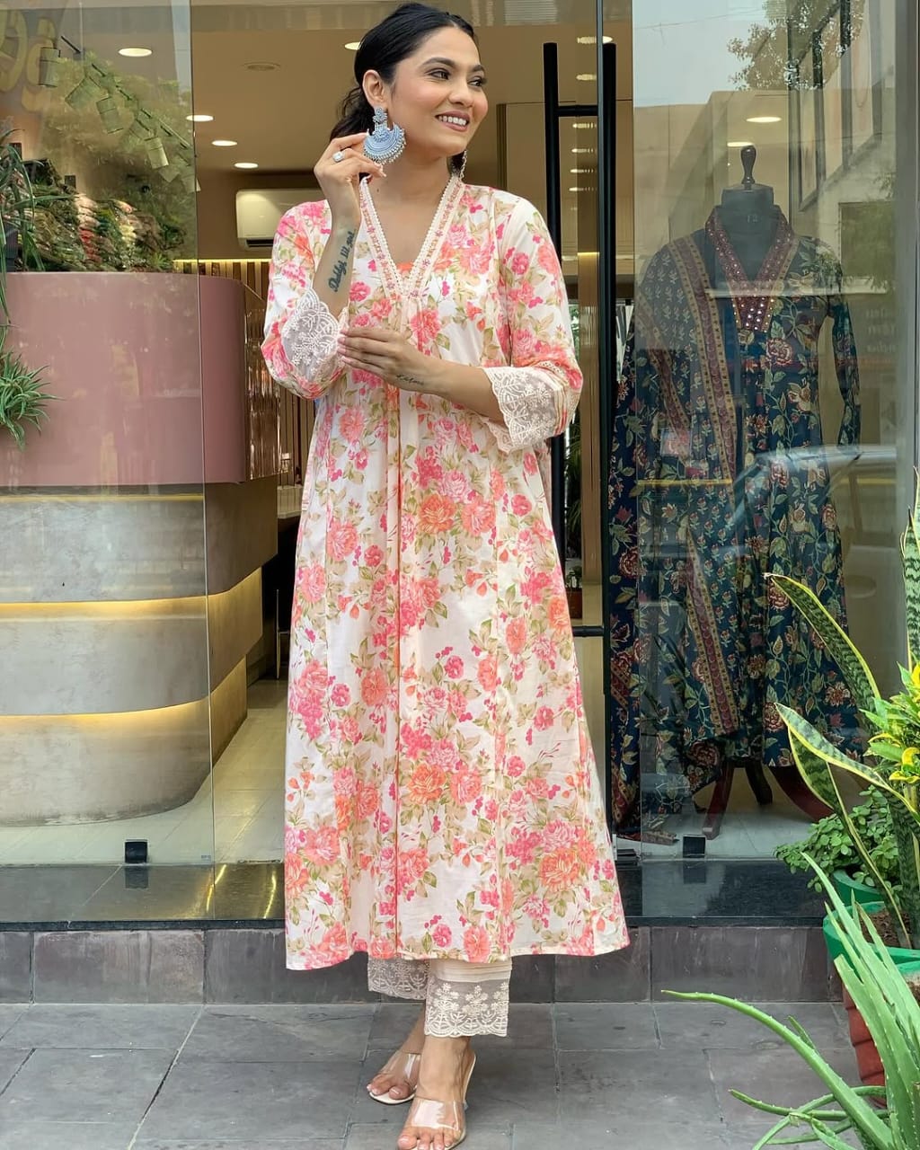 Jaipur Premium Floral Print Pure Cotton Ethnic Kurta Set With Attached Dupatta
