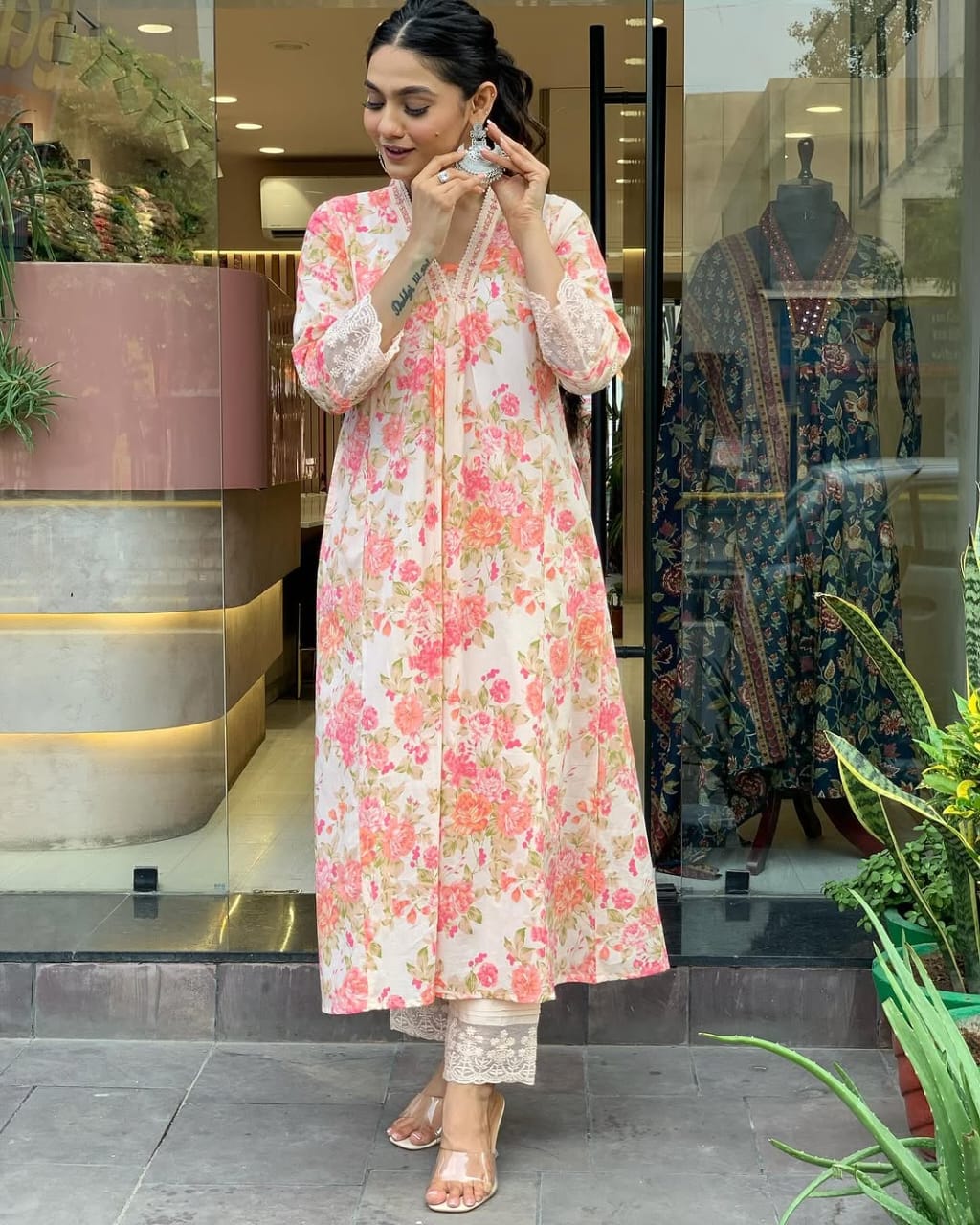 Jaipur Premium Floral Print Pure Cotton Ethnic Kurta Set With Attached Dupatta