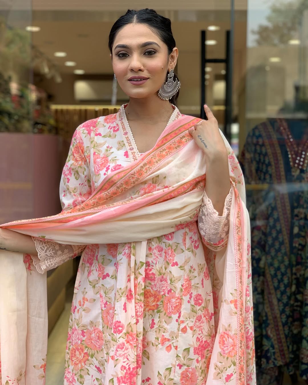 Jaipur Premium Floral Print Pure Cotton Ethnic Kurta Set With Attached Dupatta
