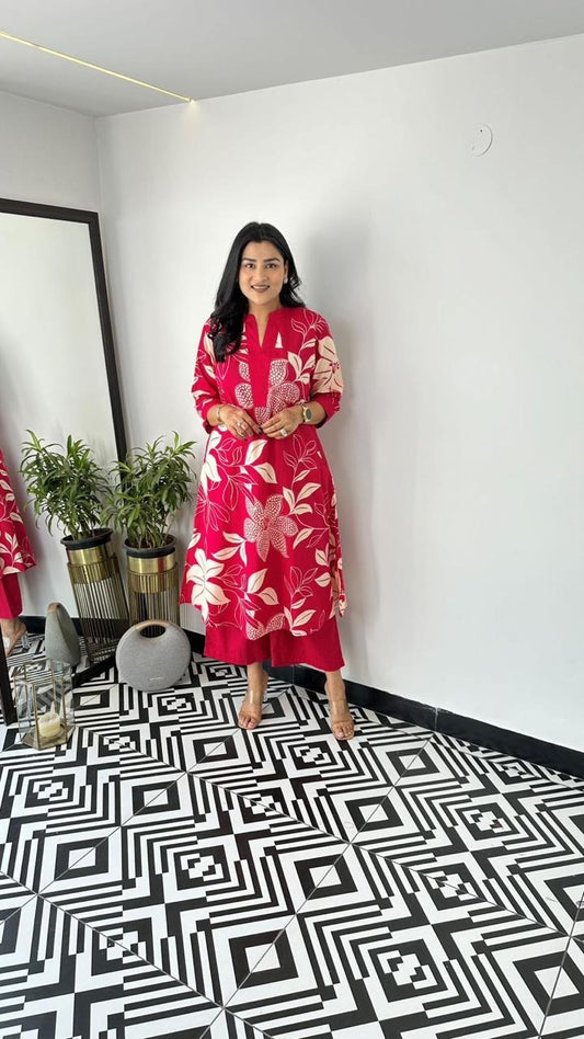 Jaipur Bold Floral Fuchsia Kurti Set