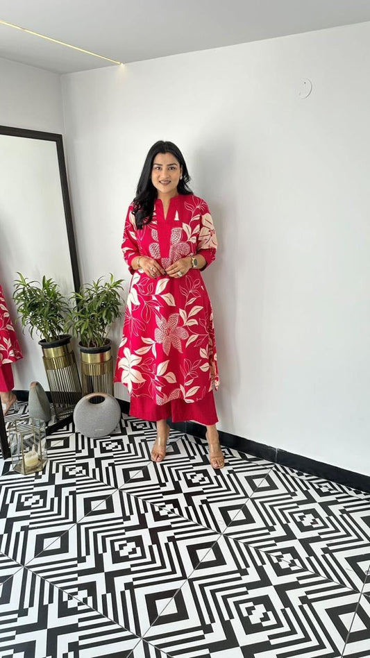 Jaipur Bold Floral Fuchsia Kurti Set