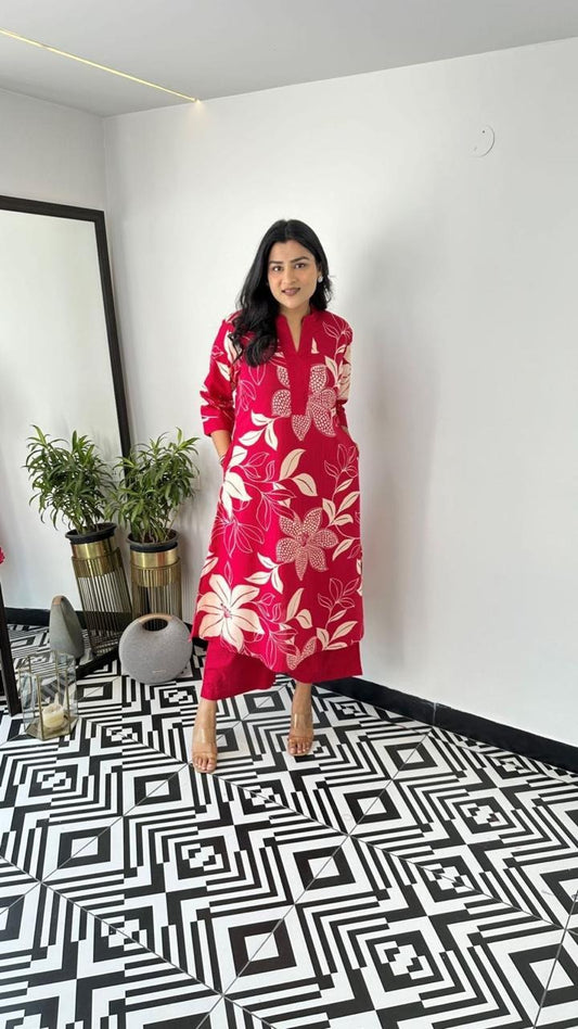Jaipur Bold Floral Fuchsia Kurti Set