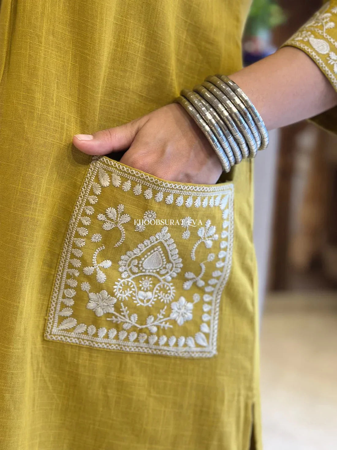 Jaipur Kurta Mustard Yellow Cotton Kurta With White Embroidery