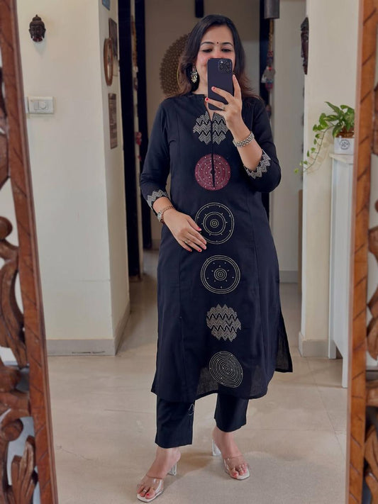Stylish NAVY BLUE Embroidered Kurta Set